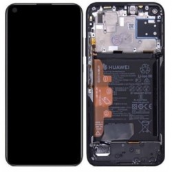 Ekranas Huawei P40 Lite su lietimui jautriu stikliuku su remeliu ir baterija juodas originalus (service pack)
