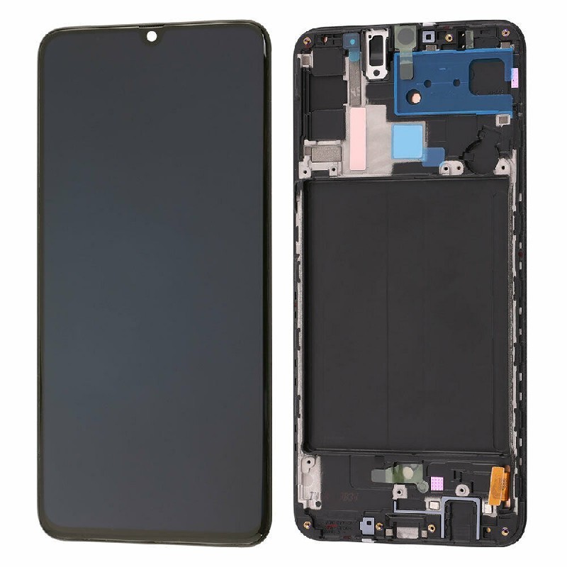 Ekranas Samsung A705 A70 (2019) su lietimui jautriu stikliuku ir remeliu juodas originalus (used Grade C)