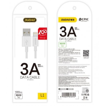 USB kabelis Dudao L1 type-C (3A) 1m baltas