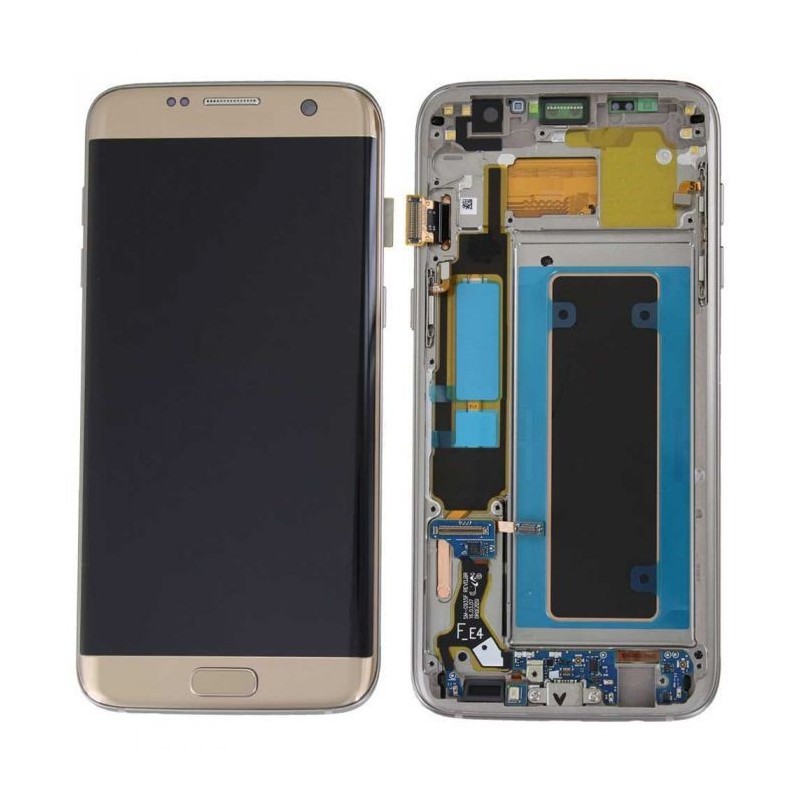 Ekranas Samsung G935F S7 Edge su lietimui jautriu stikliuku ir remeliu auksinis originalus (used Grade B)