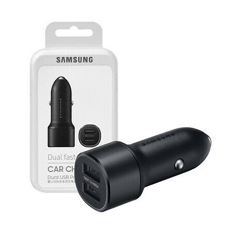 Ikroviklis automobilinis originalus Samsung EP-L1100NBE FastCharge (2xUSB 2A) USB juodas su ipakavimu