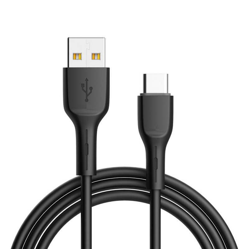 USB kabelis Type C 1.0m QC 3.0 silikoninis juodas