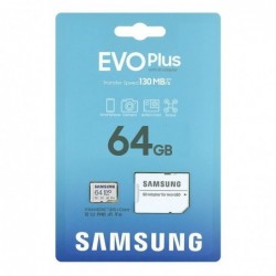 Atminties korta SAMSUNG EVO PLUS MicroSD 64GB (class10 UHS-I 130MB/s) + SD Adapteris