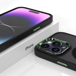 Dėklas Carbon Magnetic Apple iPhone 12 Pro Max MagSafe juodas su žalia