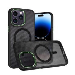 Dėklas Carbon Magnetic Apple iPhone 13 Pro Max MagSafe juodas su žalia