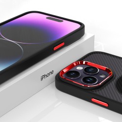 Dėklas Carbon Magnetic Apple iPhone 14 MagSafe juodas su raudona