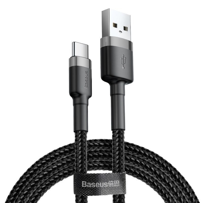 Kabelis BASEUS USB - USB C, 1.0m, 3.0A, QC3.0 su nailoniniu šarvu Cafule pilkas/juodas