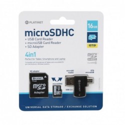 Atminties korta Platinet MicroSD 16GB (class10) + SD Adapteris + OTG kortelių skaitytuvas