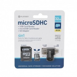 Atminties korta Platinet MicroSD 32GB (class10) + SD Adapteris + OTG kortelių skaitytuvas