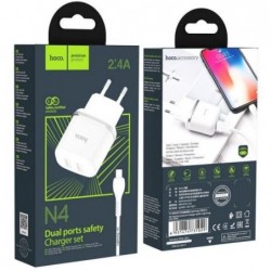 Ikroviklis HOCO N4 Aspiring Dual USB + lightning kabelis (5V 2.4A) baltas