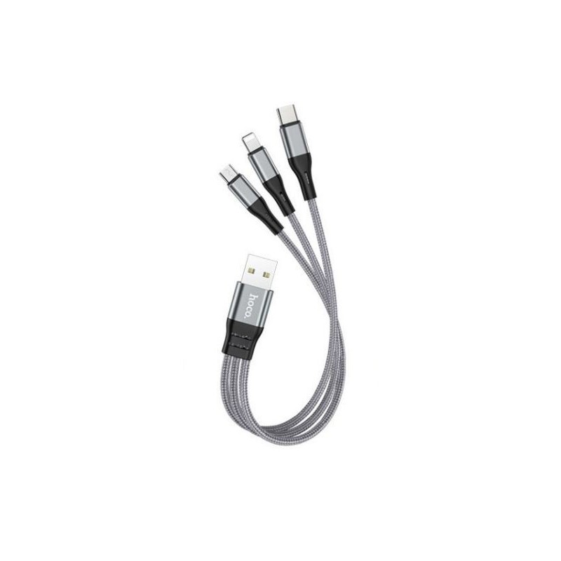 USB kabelis HOCO X47 Harbor 3in1 lightning+micro+type-C pilkas 0.25m