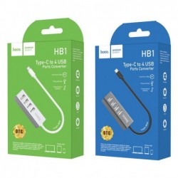 USB sakotuvas HOCO HB1 type-C to 4xUSB ports aliumininis pilkas