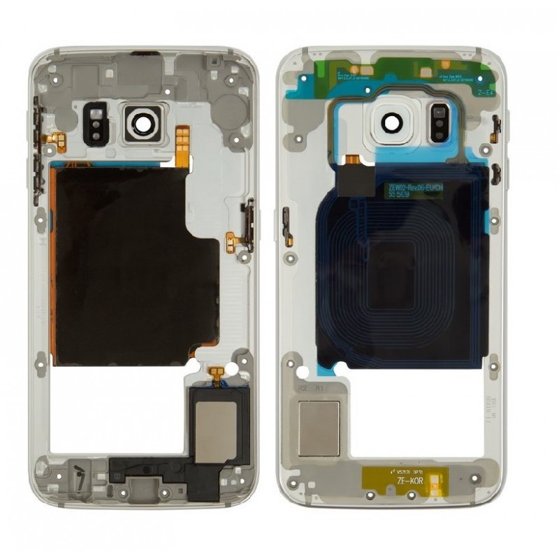 Vidinis korpusas Samsung G925F S6 Edge sidabrinis (baltas) su zumeriu ir soniniais mygtukais origina