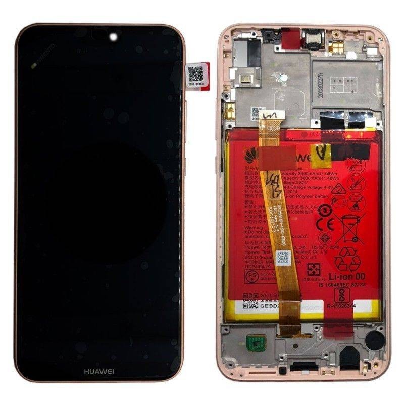 Ekranas Huawei P20 Lite su lietimui jautriu stikliuku su remeliu ir baterija rozinis (Sakura Pink) originalus (service pack)