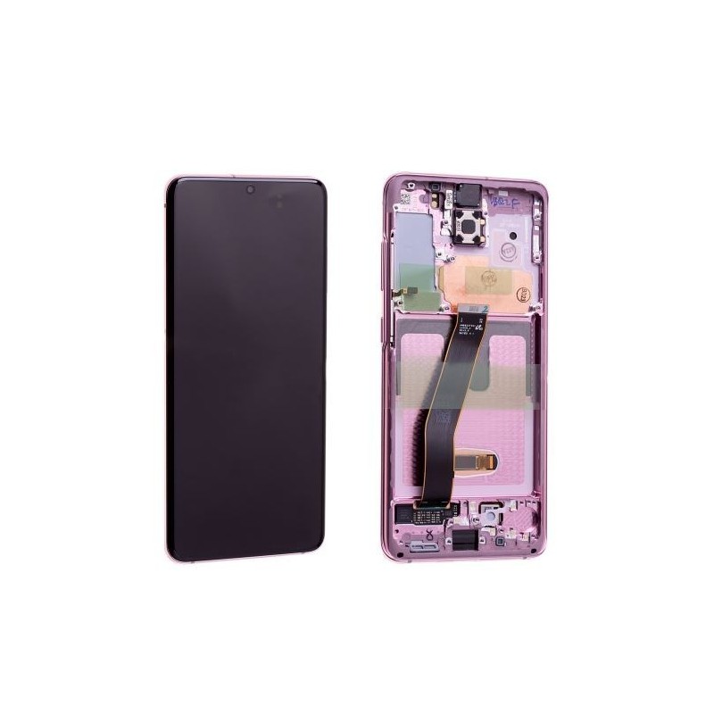 Ekranas Samsung G981F/G980F S20 su lietimui jautriu stikliuku ir remeliu rozinis (Cloud Pink) originalus (service pack)