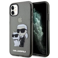 Karl Lagerfeld KLHCN61HNKCTGK iPhone 11 / Xr 6.1" juodas/juodas kietas dėklas Blizgučiai Karl&Choupette