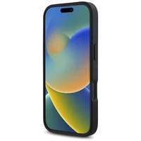 Karl Lagerfeld HC Grūdėtas PU Kortelių lizdas Metalinė Parašas iPhone 16 Pro dėklas - juodas