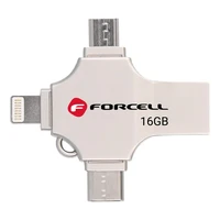 FORCELL F-DATA atmintukas Metal Quad 16GB USB3.2 Gen 1 (USB A / Type C / Lightning / Micro USB) sidabrinis