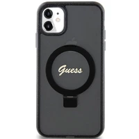 Guess Ring Stand Script Glitter Magnetinis dėklas telefonui iPhone 11 / Xr - juodas