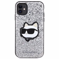 Karl Lagerfeld KLHCN61G2CPS iPhone 11 / Xr 6.1" sidabrinis kietas dėklas Blizgučiai Choupette Emblema