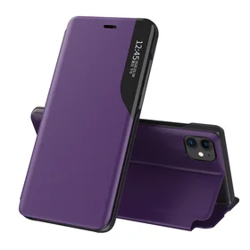 Eco Leather View Case eleganti knygos tipo dėklas su stovu iPhone 13 Pro Max violetinis