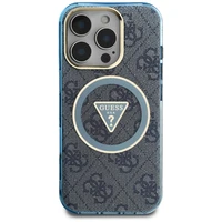 Guess IML Metal Glitter 4G Circle Triangle Magnetinis dėklas telefonui iPhone 16 Pro - mėlynas