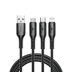 WiWU - Starlink serijos duomenų kabelis Wi-045E 3in1 USB A į USB C, Micro USB, Lightning 3,1A 1m - juodas