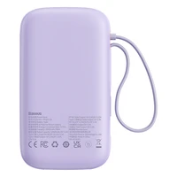 Baseus Qpow2 20000mAh 22.5W išorinė baterija su dvigubu kabeliu su skaitmeniniu ekranu + Baseus Simple USB-C 3A kabelis 0.3m (Baltas) - Violetinė