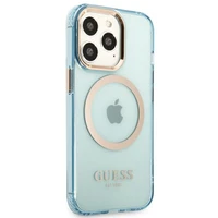 Guess Gold Outline permatomas Magnetinis MagSafe dėklas telefonui iPhone 13 Pro / iPhone 13 - mėlynas
