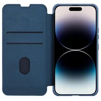 Nillkin Qin Cloth Pro dėklas telefonui iPhone 14 Pro Max su kameros dangteliu, atverčiamas dėklas, mėlynas