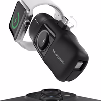 Wozinsky WF16-YCS 5000mAh 15W USB-C mini išorinė baterija su įmontuotu USB-C kabeliu ir Apple Watch įkrovikliu - juoda