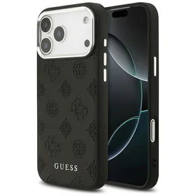 GUESS dėklas telefonui IPHONE 17 Pro Max suderinamas su Magnetine GUHMP17XPSPOSSSK (PU W/ Peony Hot Stamp Script) juoda