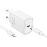 Įkroviklis Hoco N60 20W GaN USB-C + USB-C to Lightning cable 1.0m baltas
