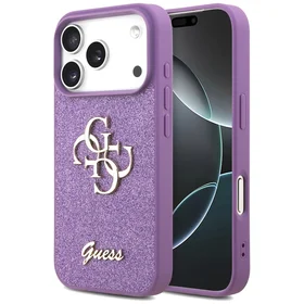 Guess Fiksuotas Blizgus Didelis 4G dėklas telefonui iPhone 17 Pro - violetinė