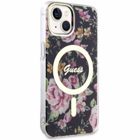 Guess GUHMP14MHCFWSK iPhone 14 Plus 6.7" juodas/juodas kietas dėklas Gėlė Magnetinis