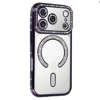 Bling Magsafe violetinis dėklas telefonui iPhone 17 Pro