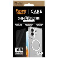 CARE by PanzerGlass Flagmanas 3in1 dėklas + privatumo stiklas + objektyvas Samsung Galaxy S25 Edge - skaidrus