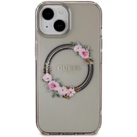 Guess IML Flowers Wreath MagSafe dėklas telefonui iPhone 15 / 14 / 13 - juodas
