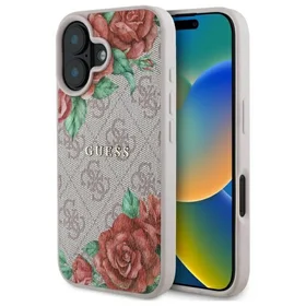 Guess GUHMP16SP4ROPEMCP iPhone 16 6.1" rožinė/rožinė kietas dėklas 4G Gėlių Raštas Magnetinis