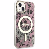 Guess GUHMP14MHCFWSP iPhone 14 Plus 6.7" rožinis/rožinis kietas dėklas Gėlė Magnetinis