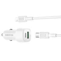 Borofone Car charger BZ34B Cloud - USB + Type C - QC 3.0 PD 38W with Type C to Lightning cable white
