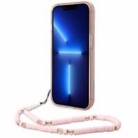 Guess GUHCP14MHGCOHP iPhone 14 Plus 6.7 "rožinis/rožinis kietas dėklas Translucent Pearl Strap