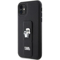 Karl Lagerfeld Gripstand Saffiano Karl&Choupette Pins dėklas telefonui iPhone 11 / Xr - juodas