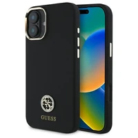 Guess Silikoninis Logo Strass 4G dėklas iPhone 16 - juodas