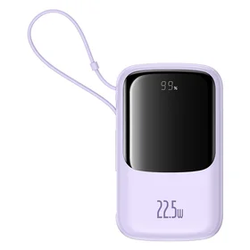 Baseus Qpow Pro+ 10000mAh 22.5W išorinė baterija su integruotu USB-C kabeliu ir ekranu - Violetinė