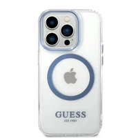 Guess GUHMP14XHTRMB iPhone 14 Pro Max 6.7" mėlynas kietas dėklas su metaliniu kontūru, magnetinis (MagSafe)