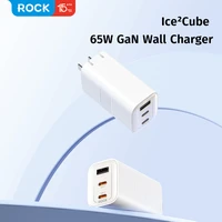 Rock Sieninis įkroviklis Ice2Cube GaN - USB + 2xType C - PD 65W 3A baltas