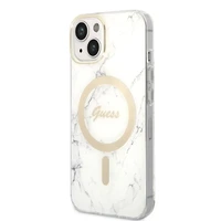 Rinkinys Guess GUBPP14MHMEACSH dėklas + įkroviklis iPhone 14 Plus 6.7" baltas/baltas kietas dėklas Marble Magnetinis