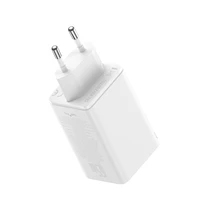 "Baseus GaN6 Pro" įkroviklis 65W 2 x USB-C 2 x USB-A su juodu USB-C kabeliu 100W 1m - baltas