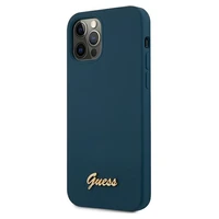 Guess GUHCP12LLSLMGBL iPhone 12 Pro Max 6.7" mėlyna/mėlyna kietas dėklas Metal Logo Script